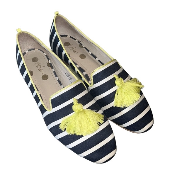 Boden Rowan Navy Blue Striped Yellow Tassel Slipper Loafers - 38.5 / 7.5 - Picture 16 of 16